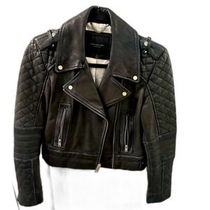 Marc New York Women Jacket Genuine Leather Quilted Small Black Moto Bikercore